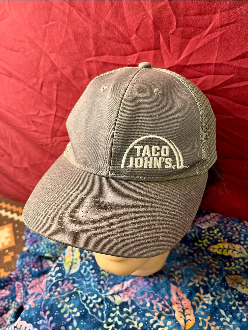 Taco John's Mesh Buckle Back Baseball Cap Gray Trucker Hat